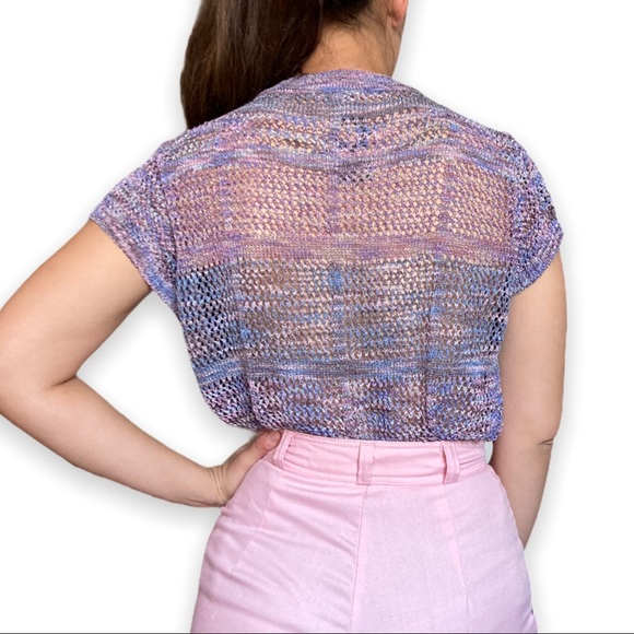 Y2K Knit Mesh Top in Pastel with Floral Accent - Picture 4 of 5